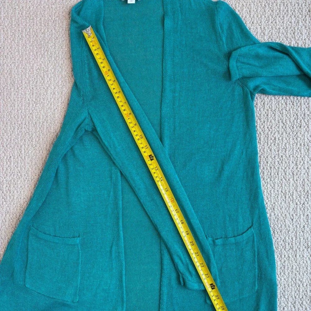 J. Jill Linen Blend‎ Open Front Cardigan, Petite Medium, Teal Coastal beachy